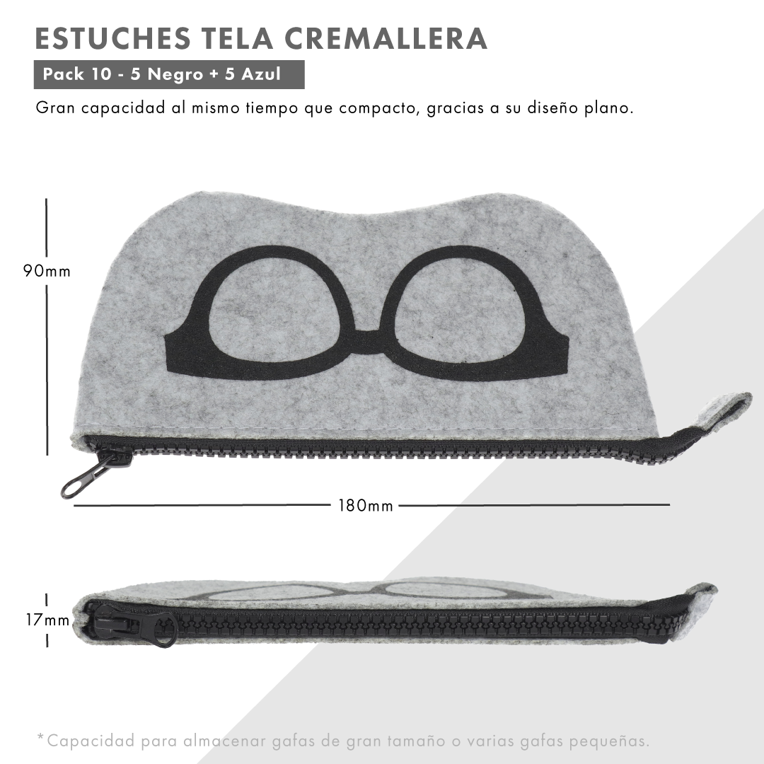 ESTUCHE  TELA CREMALLERA NEGRO/AZUL 10uds
